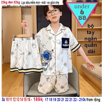 Đồ bộ pijama cho bé tay ngắn quần dài in họa tiết hình Phi Hành Gia cho bé trai mặc ngủ