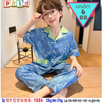 Đồ bộ pijama cho bé tay ngắn quần dài in họa tiết hình Phi Hành Gia cho bé trai mặc ngủ