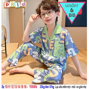 Đồ bộ pijama cho bé tay ngắn quần dài in họa tiết hình khủng long siêu đáng yêu cho bé trai mặc ngủ