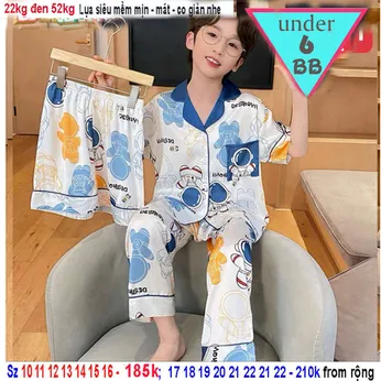 Đồ bộ pijama cho bé tay ngắn quần dài in họa tiết hình Phi Hành Gia cho bé trai mặc ngủ