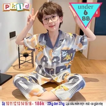 Đồ bộ pijama cho bé tay ngắn quần dài in họa tiết hoạt hình cho bé trai mặc ngủ