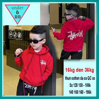 Áo hoodie bé trai cao cấp cotton da cá dày dặn in họa tiết chữ phong cách cá tính cho bé đi chơi , đi học