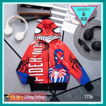 Áo khoác bé trai in hình Spiderman - siêu nhân người nhện cho bé khoác đi chơi , đi học