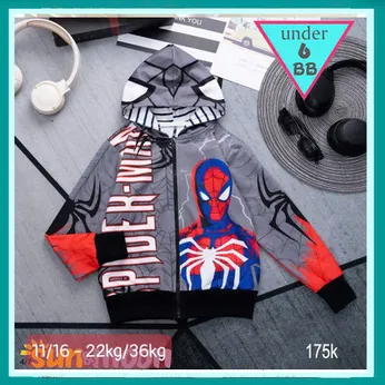 Áo khoác bé trai in hình Spiderman - siêu nhân người nhện cho bé khoác đi chơi , đi học
