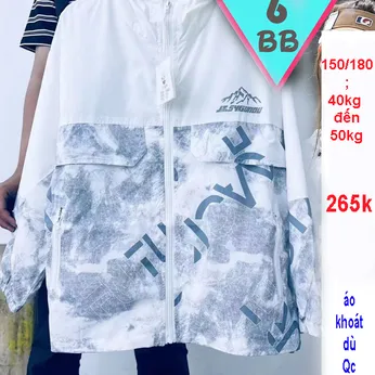 Áo khoác dù bé trai cao cấp ( trắng) in họa tiết cá tính cho bé đi nắng , đi mưa