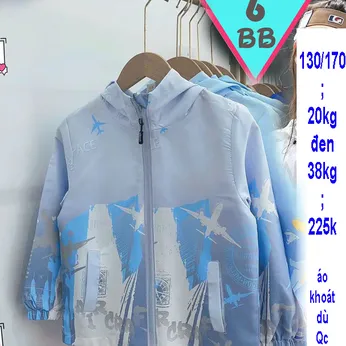 Áo khoác dù bé trai cao cấp ( xanh nhạt) in họa tiết cá tính cho bé đi nắng , đi mưa
