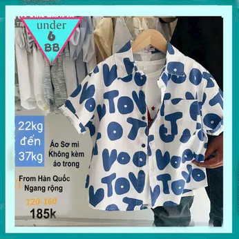Áo sơ mi bé trai tay ngắn in chữ phong cách cá tính cho bé diện đi biển , du lịch
