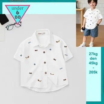 Áo sơ mi bé trai tay ngắn in Chú Chó dễ thương cho bé diện đi chơi , đi tiệc