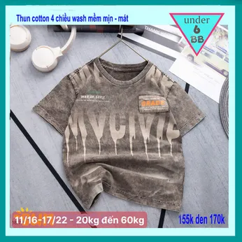 Áo thun bé trai cá tính ( vải wash ) in chữ mang phong cách thời trang cá tính siêu ngầu cho bé diện đi chơi , du lịch