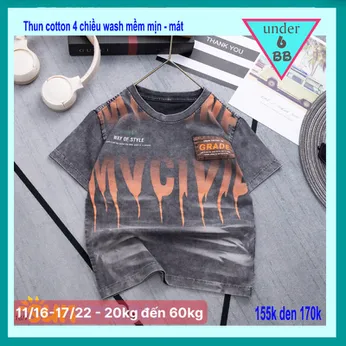 Áo thun bé trai cá tính ( vải wash ) in chữ mang phong cách thời trang cá tính siêu ngầu cho bé diện đi chơi , du lịch
