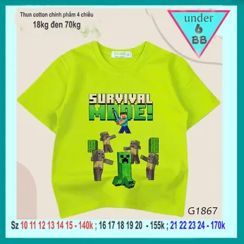 Áo thun minecraft cho bé mang style hottrend cá tính cho bé diện đi chơi , du lịch