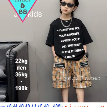 Đồ bộ bé trai cá tính hiphop in họa tiết chữ phối quần kate phong cách cá tính cho bé đi chơi đi học 