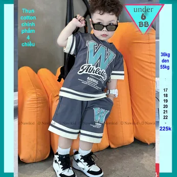 Đồ bộ bé trai hiphop in chữ W phong cách cá tính hàn quốc cho bé diện đi chơi , đi học
