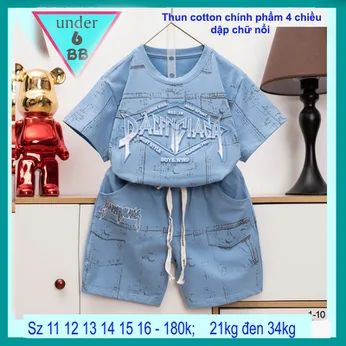 Đồ bộ bé trai cotton tay ngắn in họa tiết chữ nổi phong cách cá tính cho bé đi chơi đi học