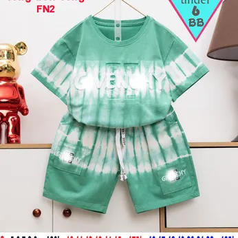 Đồ bộ bé trai cotton tay ngắn in họa tiết chữ nổi phối màu loang cá tính cho bé đi chơi ,đi học 