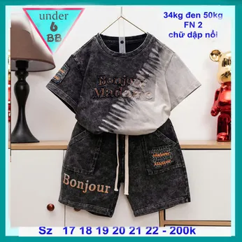 Đồ bộ bé trai cotton tay ngắn in họa tiết chữ vải was phong cách cá tính cho bé đi chơi , đi học