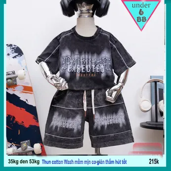 Đồ bộ bé trai cotton tay ngắn ( Vải wash ) in chữ mang phong cách thời trang cá tính cho bé đi chơi , đi học