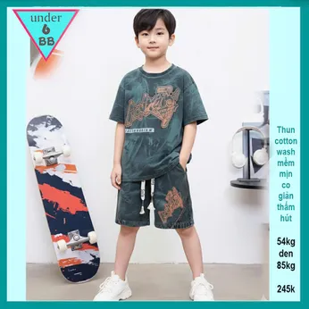 Đồ bộ bé trai cotton tay ngắn ( vải wash ) Mã Xanh - 017