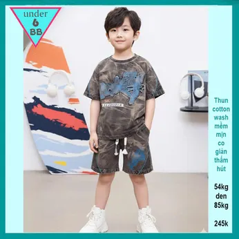 Đồ bộ bé trai cotton tay ngắn ( vải wash ) Mã nâu - 017