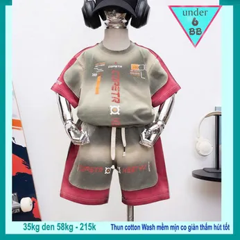 Đồ bộ bé trai cotton tay ngắn ( Vải wash ) in chữ phong cách cá tính siêu ngầu cho bé diện đi chơi , du lịch