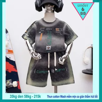 Đồ bộ bé trai cotton tay ngắn ( Vải wash ) in chữ phong cách cá tính siêu ngầu cho bé diện đi chơi , du lịch