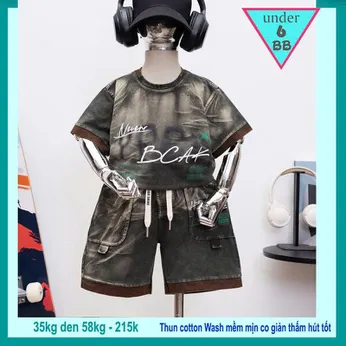 Đồ bộ bé trai cotton tay ngắn ( Vải wash ) in chữ phong cách cá tính siêu ngầu cho bé diện đi chơi , du lịch