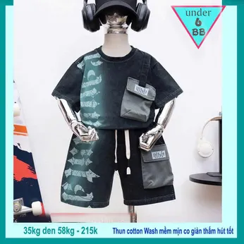 Đồ bộ bé trai cotton tay ngắn ( Vải wash ) in chữ phong cách cá tính siêu ngầu cho bé diện đi chơi , du lịch