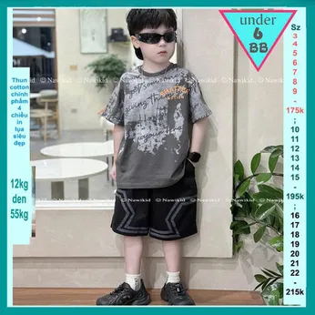 Đồ bộ bé trai hiphop in chữ phối màu loang phong cách cá tính cho bé đi chơi , đi học