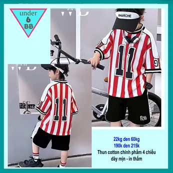 Đồ bộ bé trai hiphop in số 11 phối sọc phong cách đá banh cho bé đi chơi , đi học 