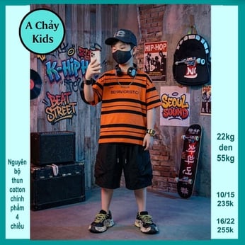 Đồ bộ bé trai hiphop in sọc phong cách cá tính cho bé đi chơi , đi học