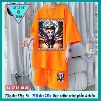 Set đồ bộ bé trai hoạt hình in hình Capuchino Assassino siêu hottrend cá tính cho bé đi chơi , đi học