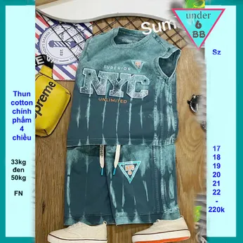 Đồ bộ bé trai sát nách cotton ( Vải Wash ) in chữ NYC phong cách cá tính siêu ngầu cho bé đi chơi , du lịch