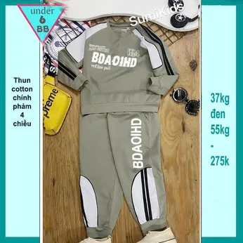 Đồ bộ bé trai tay dài cá tính in chữ BDAOIHD phối viền tay áo phong cách cực sang cho bé diện đi chơi , du lịch