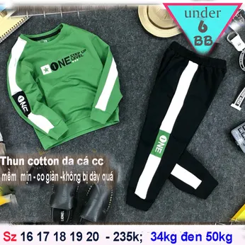 Đồ bộ bé trai tay dài cotton thêu họa tiết chữ cá tính cho bé đi chơi , đi học