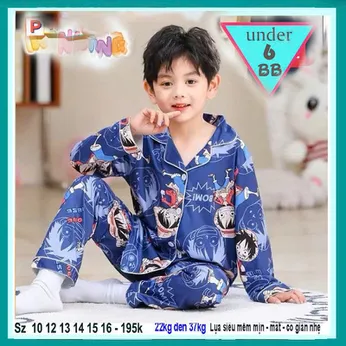 Đồ bộ bé trai tay dài pijama in họa tiết anime Luffy cho bé mặc ngủ 