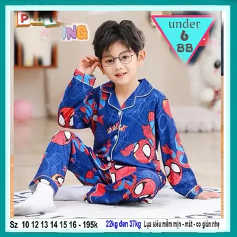 Đồ bộ bé trai tay dài pijama in họa tiết siêu nhân Người Nhện - Spiderman cho bé mặc ngủ 