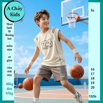 Đồ bộ bé trai thun lạnh sát nách thể thao in số 74 phong cách cá tính cho bé diện đi chơi bóng rổ