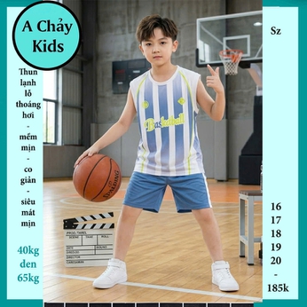 Đồ bộ bé trai thun lạnh sát nách in chữ Basketball-Trắng