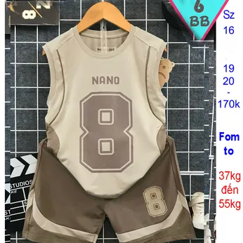 Đồ bộ bé trai thun lạnh sát nách thể thao in họa tiết chữ số Nano 08 cho bé đi chơi , đi học
