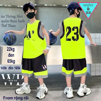 Đồ bộ bé trai thun lạnh sát nách thể thao in số 23 phong cách thời trang bóng rổ cho bé đi chơi , đi học