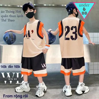 Đồ bộ bé trai thun lạnh sát nách thể thao in số 23 phong cách thời trang bóng rổ cho bé đi chơi , đi học