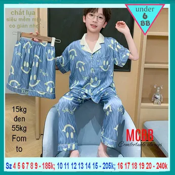 Đồ bộ pijama cho bé trai in hình măc cười phối sọc cho bé trai