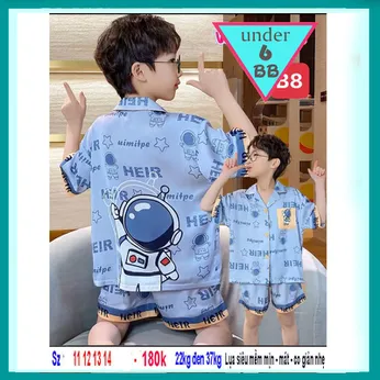 Đồ bộ bé trai hoạt hình pijama phi lụa in họa tiết hình Phi Hành Gia cho bé mặc nhà , mặc ngủ