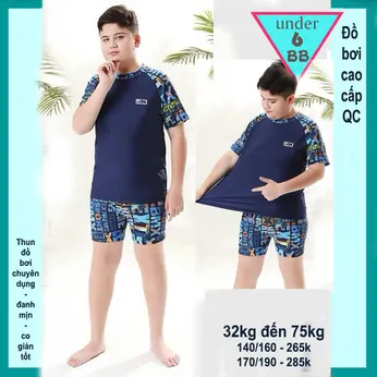 Đồ bơi cho bé trai tay ngắn size to màu trơn cho bé lớn đi biển , đi bơi
