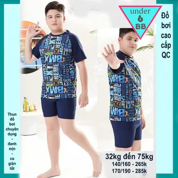 Đồ bơi cho bé trai tay ngắn size to in chữ cho bé lớn đi biển , đi bơi