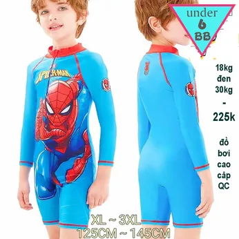Đồ bơi bé trai tay dài liền thân in 3D hình siêu nhân người nhện - Spiderman cho bé đi bơi , đi tắm biển 