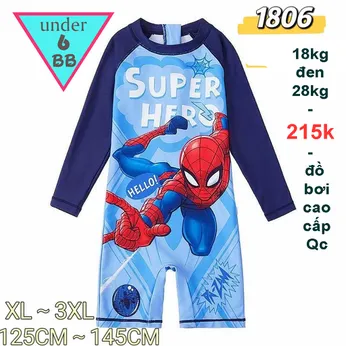 Đồ bơi bé trai tay dài liền thân in 3D hình siêu nhân người nhện - Spiderman cho bé đi bơi, đi biển 
