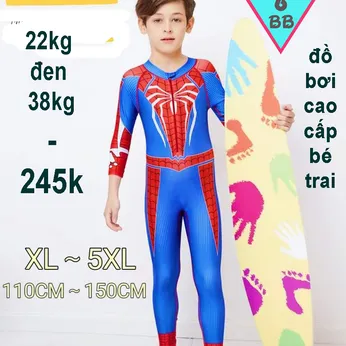Đồ bơi bé trai tay dài liền thân in 3D hình Siêu Nhân Người Nhện -Spiderman cho bé đi bơi , đi tắm biển