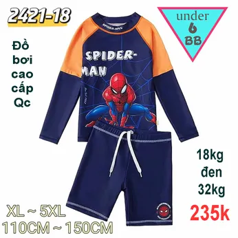 Đồ bơi bé trai tay dài in 3D hình siêu nhân người nhện - Spiderman cho bé đi bơi , đi tắm biển ( đồ bơi rời)