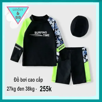 Đồ bơi bé trai tay dài in chữ 3D đơn giản cho bé đi tắm biển , đi bơi  ( đồ bơi rời )